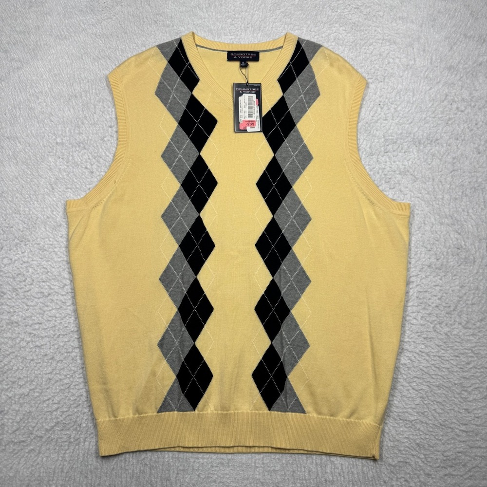 NWT Roundtree & Yorke V-Neck Tight Knit Sweater Vest Yellow Men's Size XL